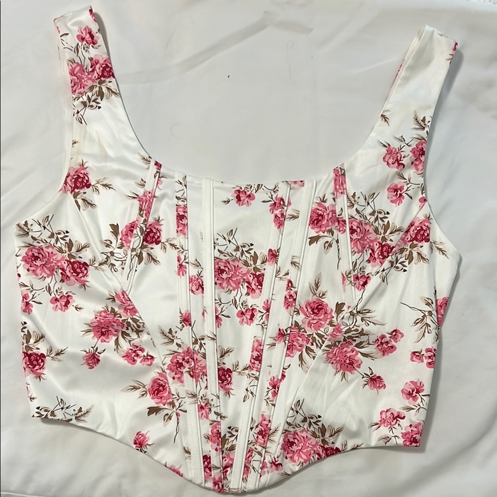 Floral Corset Top - Pink and White